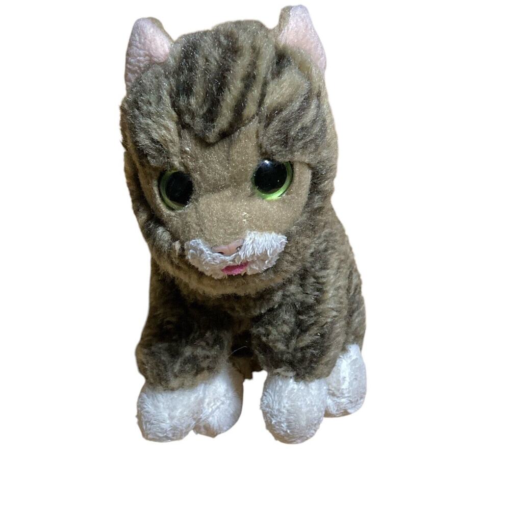 Cuddle Barn Lil Bub Realistic Tabby Cat Plush 6” Green Plastic Eyes